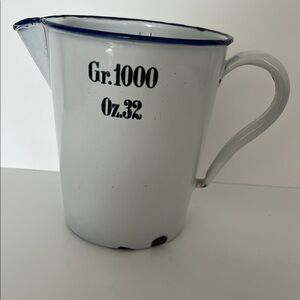 Vintage White Enamelware Measuring Pitcher